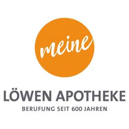 Logo der Löwen Apotheke mit orangefarbenem Kreis und der Aufschrift "meine".