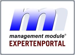 Logo "management module EXPERTENPORTAL" mit großem blauem "m".