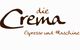 Logo: In brauner Schrift steht "die Crema Espresso und Maschine" auf weißem Hintergrund.