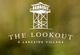 "The Lookout: A lakeside village logo featuring a watchtower on a blurred background."