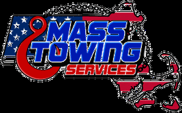 Mass Towing Services logo with U.S. flag and Massachusetts map design.