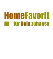 Logo mit Text: "HomeFavorit für Dein zuhause" in braun und grün vor weißem Hintergrund.