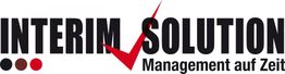 Logo mit Text "INTERIM SOLUTION, Management auf Zeit" und drei Punkten in Schwarz, Rot, Weiß.