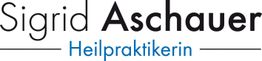 "Sigrid Aschauer, Heilpraktikerin" in schwarzer und blauer Schrift auf weißem Hintergrund.