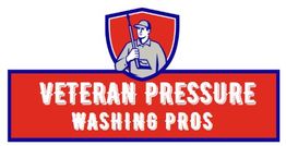 Logo with a soldier holding a tool above the text "Veteran Pressure Washing Pros."