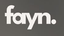 Weißer Schriftzug "fayn." auf grauem Hintergrund.