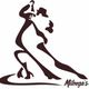 Pareja estilizada bailando tango; logotipo con la palabra "Milonga's".
