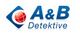 Logo von A&B Detektive mit Globus in blauem Quadrat.
