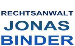 Schriftzug "Rechtsanwalt Jonas Binder" in blauer Schrift auf weißem Hintergrund.