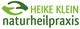 Logo von Heike Klein Naturheilpraxis mit grünem Symbol und grünem Text.
