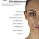Mezza faccia di donna con aree trattabili evidenziate, testo sui trattamenti estetici.