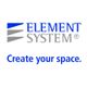 Logo von "ELEMENT SYSTEM". Darunter der blaue Schriftzug: "Create your space."