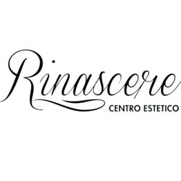 Logo con scritta "Rinascere Centro Estetico" in caratteri eleganti su sfondo bianco.