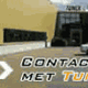 Gelbes Gebäude mit Tunex-Logo und geparktem Auto; Text: "Contact met Tunex".