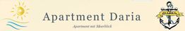 Apartment Daria Logo mit Sonne, Meer und Anker, Text "Apartment mit Meerblick".