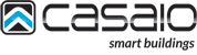 Logo von casaio mit Schriftzug "smart buildings", blau-schwarzes Symbol links.