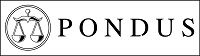 Logo mit Waage-Symbol links und dem Schriftzug "PONDUS" rechts, in schwarz-weiß.