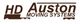 HD Auston Moving Systems logo with stylized truck graphics and brown text.