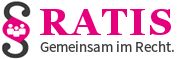 Logo mit Paragraphenzeichen, "RATIS" in Pink, Text: "Gemeinsam im Recht." darunter.