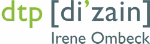 Logo mit Text: "dtp [di'zain] Irene Ombeck".