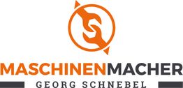 Logo mit zwei orangenen Schlüsseln, Text: "MASCHINENMACHER Georg Schnebel".