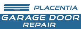 Logo for Placentia Garage Door Repair with blue text and a stylized garage door icon.