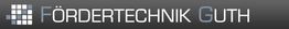 Logo von "Fördertechnik Guth" auf dunklem Hintergrund mit grauen und blauen Buchstaben.