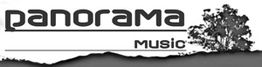 Logo mit Text "panorama music", Baum und Bergsilhouette.