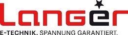 Logo von "Langer" mit rotem Schriftzug, schwarzem Stern und Text "E-TECHNIK. SPANNUNG GARANTIERT."