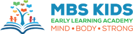 Logo for MBS Kids Early Learning Academy with a tree growing from a book.