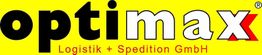 Logo von Optimax Logistik + Spedition GmbH, schwarzer und roter Text auf gelbem Hintergrund.