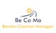 Logo mit Sonne, Straße und Text: "Be Co Ma - Beraten Coachen Managen" in Blau und Gelb.