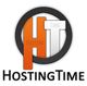 Logo mit den Buchstaben "HT" in orange und weiß, darunter der Text "HostingTime".