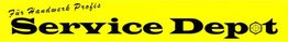 Gelbes Logo mit schwarzem Text "Für Handwerk Profis Service Depot".