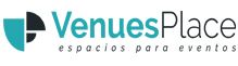 Logotipo de VenuesPlace en turquesa y negro con texto "espacios para eventos" debajo.