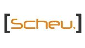 Logo mit orangefarbenem Schriftzug „scheu.“ in schwarzen eckigen Klammern auf weißem Hintergrund.