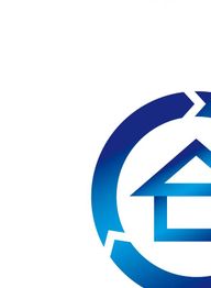 Blaues Haus mit Pfeilen in einem Kreis, rechts unten im Bild. Weißer Hintergrund.