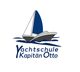 Logo der Yachtschule Kapitän Otto mit Segelboot und blauen Wellen.