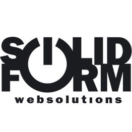 Zwart-wit logo met de tekst "Solid Form Websolutions" in moderne typografie.
