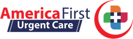 Logo for America First Urgent Care with a multicolored cross symbol.