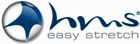 Logo mit blauem, kreisförmigem Symbol links und „hms easy stretch“ in stilisierter Schrift rechts.
