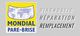 Logo de Mondial Pare-Brise avec texte "Diagnostic, Réparation, Remplacement".