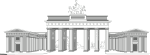 Graue Zeichnung des Brandenburger Tors mit Quadriga in Berlin.