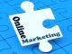 Puzzle piece with "Online Marketing" text on a blue jigsaw background.