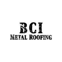 "BCI Metal Roofing logo with bold, textured lettering on a white background."