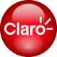 Logo redondo da Claro em fundo vermelho com texto branco.