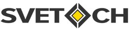 Logo "SVETOCH" mit gelbem Diamant-Design zwischen "T" und "C".