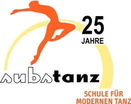 Tanzlogo mit springender Figur, "substanz" und Text: "25 Jahre Schule für modernen Tanz".