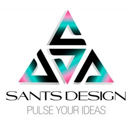 Logotipo de Sants Design con triángulos en colores gradientes y texto "Pulse Your Ideas".