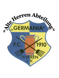 Wappen von F.C. Teveren 1910 mit Krug und Gabeln. Text: "Alte Herren Abteilung".